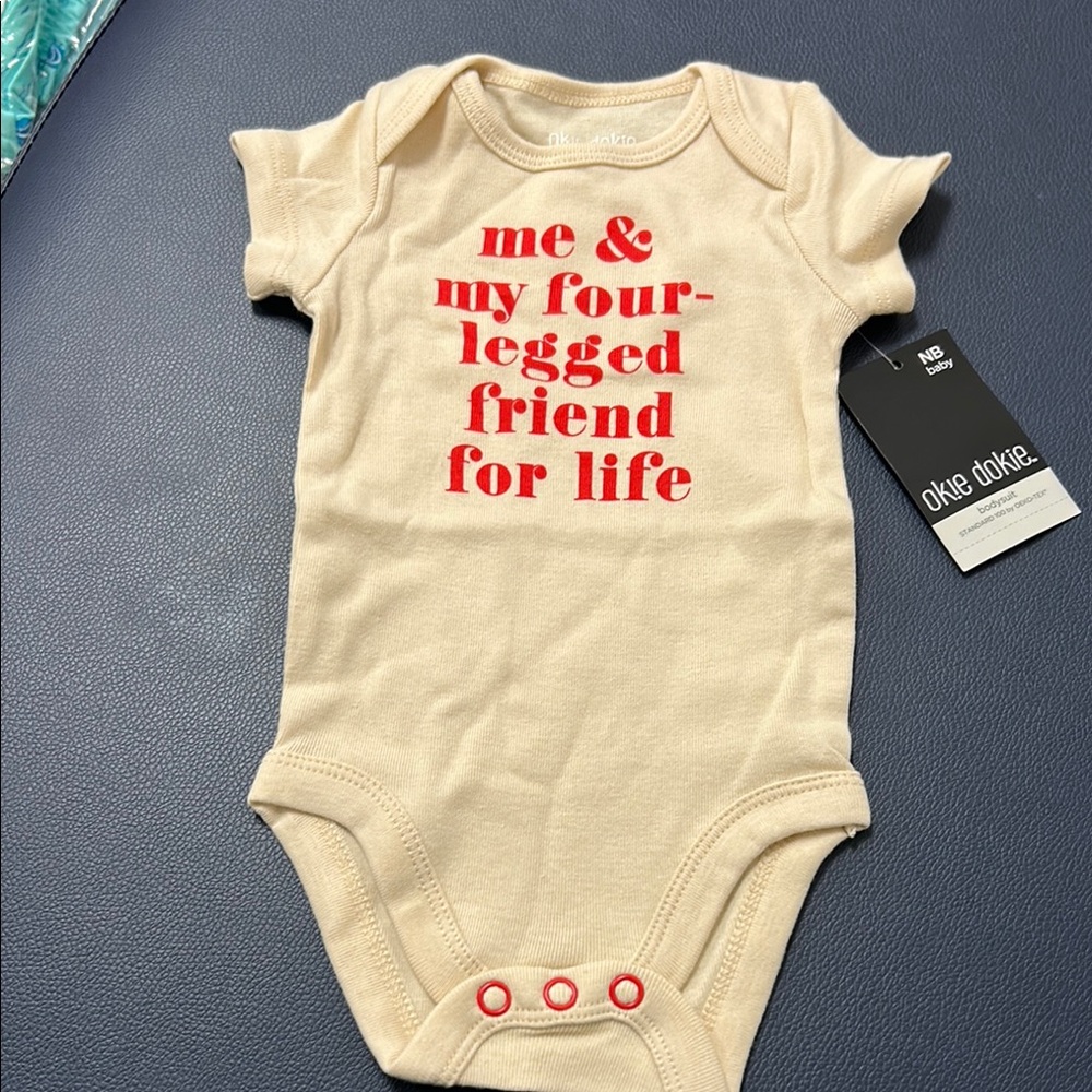 Okie Dokie Cream Baby Onesie with Red Print